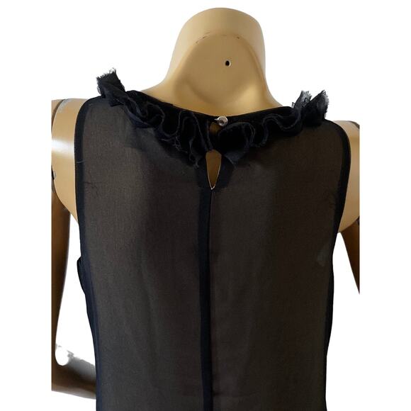 CYNTHIA ROWLEY Womens Size Small Ruffled Sleeveless Tan Black Chiffon Tank Shirt - Picture 6 of 9